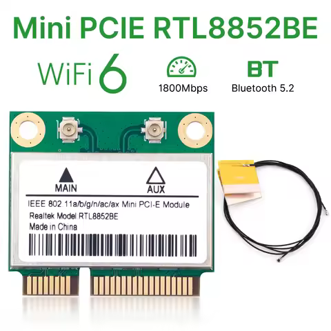 Mini PCIE WiFi 6 RTL8852BE 1800Mbps BT5.2 WiFi Card 802.11AX 2.4G/5GHz Wireless Network Card With an