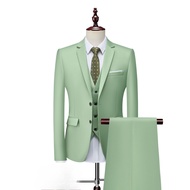 ((Jacket+Vest+Pants) Korean Style High-End Men's Solid Color Suit Suit, Large Size Slim-fit Wedding/