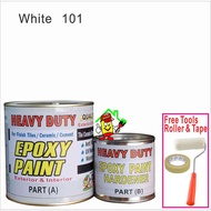 101 WHITE ( 5L ) HEAVY DUTY EPOXY PAINT ( FREE TOOLS ROLLER AND TAPE ) FOR FINISH FLOOR INTERIOR &amp; EXTERIOR FLOOR