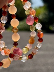 嫣然 紅膠花 紅膠花水晶 橙紅石榴石 石榴石 水晶手鏈 水晶設計款