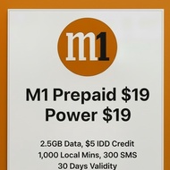 M1 Prepaid Power $19 – 2.5GB Data, $5 IDD Credit, 1,000 Local Mins, 300 SMS | 30 Days Validity | 180