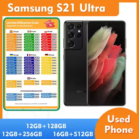 Samsung Galaxy S21 Ultra 5G SmartPhone 128GB/256GB/512GB ROM 12GB/16GB RAM 108MP used Phone