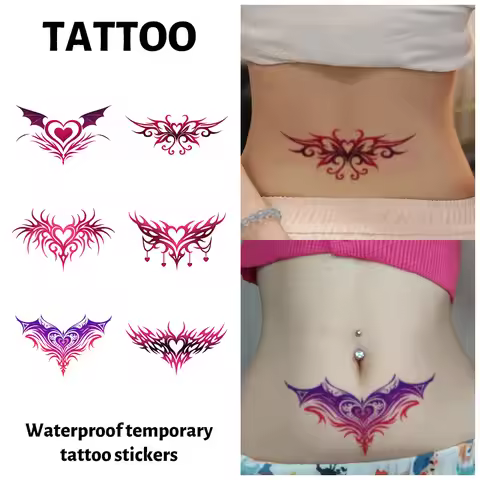 6Pcs Succubus Temporary Tattoo Sticker, Long-lasting and Waterproof, Fake Tattoos for Couple, Suitab