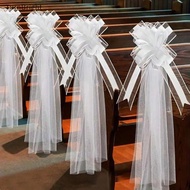 [TurnBright] Church Wedding Pew Bows With Long Tulle Tails Chair Aisle Decor Wedding Car Decoration 