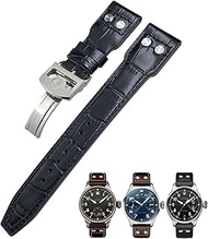 GANYUU 20mm Rivets Genuine Leather Watchband Fit For IWC Big Pilot TOP GUN Watch IW3777 Calfskin Leather Strap (Color : Black black 2, Size : Silver Buckle)