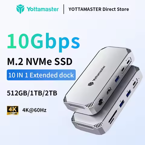 Yottamaster 10-in-1 USB C HUB M.2 NVMe SSD Enclosure 512GB 1TB 2TB 10Gbps 4K60Hz HDMI-Com 100W PD RJ