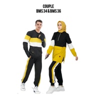 BMS 34 & BMS 36 BLACK YELLOW BELIEVE Sports Suit Combed 20s Muslim Oneset Sport Tennis Jogging Cycli