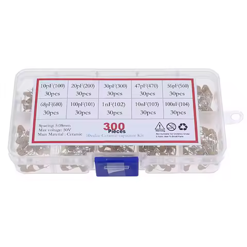 300pcs 10value Monolithic Ceramic Capacitor Assortment Kit Mixed pack Box 50v 10pf 20pf 30pf 47pf 56