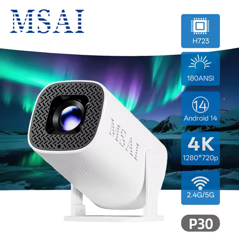 P30 180 ANSI Projector Native 1280x720P HD 4K Android 14 WiFi6 H723 Quad-Core Chip 4-Point Keystone 