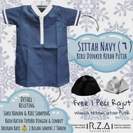 Cetakan x RZA MW Gamis Anak Biru Dongker Kerah Putih Jubah Lengan Pendek Sittah Navy Anak Laki Kain
