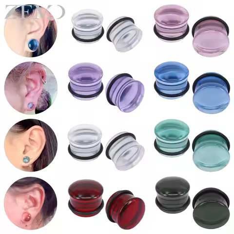 ZEMO 1 Pair Punk 5MM-16MM Glass Ear Plugs And Tunnel Men Women Clear Large Gauges 7 Color Flesh Stre