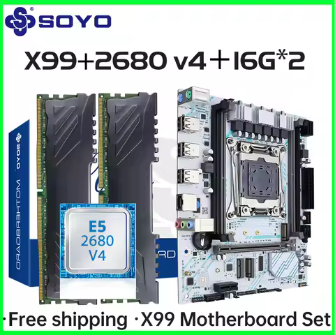SOYO X99 Motherboard Kit LGA 2011-3 with E5 2680 V4 CPU 32G=2*16G DDR4 REG ECC Memory M.2 NAME Compu
