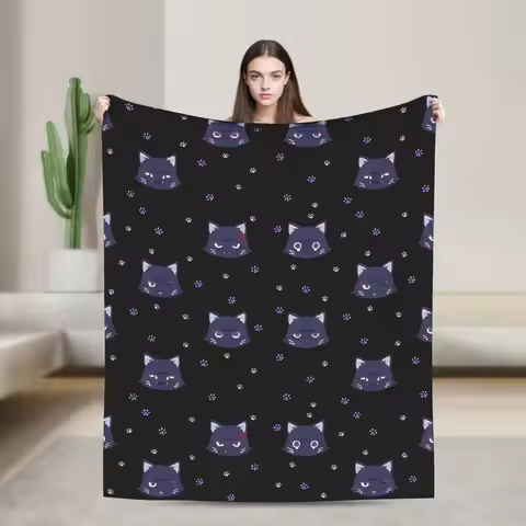 Scarameow Wanderer cat Pattern Wool Blanket Genshin Impact Custom Throw Blanket for Home Hotel Sofa 