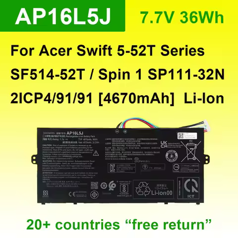 Laptop Battery For Acer Swift 5-52T SF514-52T-59YX Aspire SF514 Spin 1 SP111-32N Series AP16L5J 7.7V