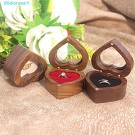 DOREENJ Heart Rings Holder, Transparent Cover 2 Slots Walnut Wood Rings Box, Multi-function Storage 