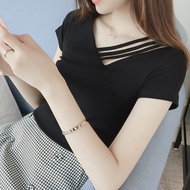 女裝 2025新款  V Neck t shirt women clothes fashion white top women casual short sleeve women t shirt