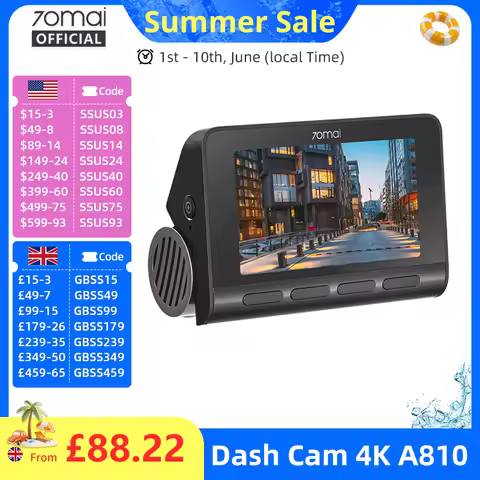 70mai 4K Dash Cam A810 HDR Built-in GPS ADAS 24H Parking 4G Compatible Car DVR 70mai A810