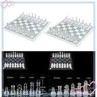 [meteor2] Glass International Chess Board with Chess Pieces Set, Crystal Chess Set Portable board Game for Adults Children ED3U
