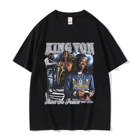 CC04 Rapper K-King Von Graphic T Shirt Men's Hip Hop Gothic Fashion Short Sleeve T-shirts Oversized 