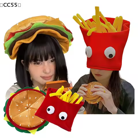 〔CC55〕Funny Personalized Burger Fries Hats For Women Men Cartoon Fashion Keep Warm Caps Creative Cut