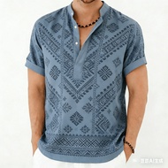 Men's Braong Polo Shirt for Men Enthic Clothing Barong Style Tops Casual Short-sleeve Polo Shirt Pat