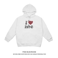 เห็ดสีชมพู I Love Me เสื้อฮู้ด ผ้าขนแกะ เรียงราย หลวม สไตล์มิลเลนเนียมเผ็ด เด็กผู้หญิง สตรีทแวร์ แขน