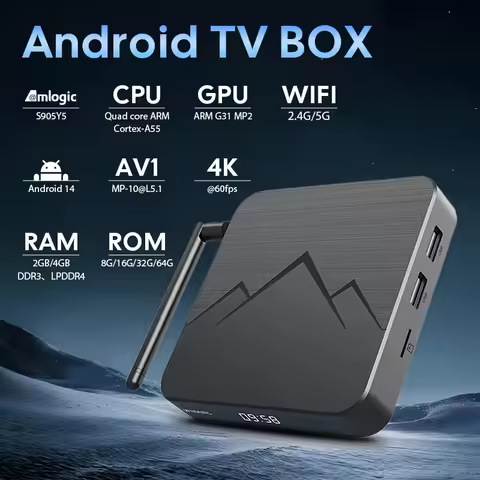 WUDUNG WD05 Android 14 Smart TV Box Amlogic S905Y5 4G/32G BT AV1 TV BOX 2.4G&5G Dual Wifi 6 4K HD Se