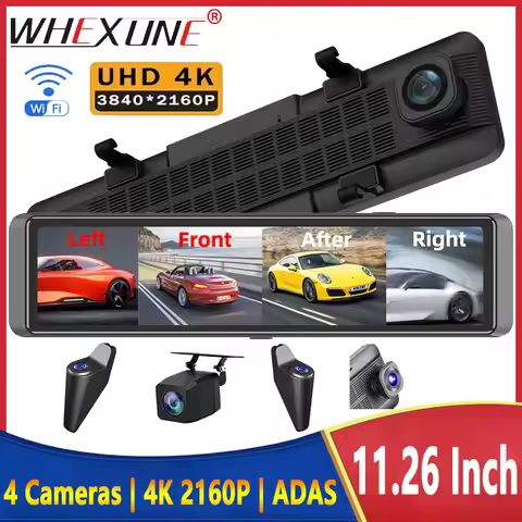 WHEXUNE 4CH Dash Cam 11.26 Inch 4K WIFI Rear View Mirror 4 Cameras Video recorder Car DVR ADAS BSD N