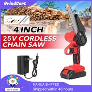 4 Inch 25V Cordless Electric Chain Saw Mini Electric Saw Rechargeable Portable Chain Saw Woodworking