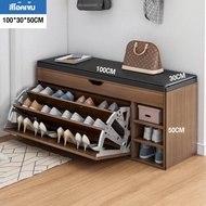AIBG ตู้เก็บรองเท้า ตู้รองเท้า 100*30*50CM ชั้นวางรองเท้า ไม้ เปลี่ยนรองเท้าขณะนั่ง ตู้ไม้ ตู้รองเท้