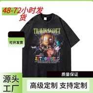 Cross-Border American Style 2025 T-Shirt Travis Trendy Summer Retro Loose Gothic NEW All-Match Wash 