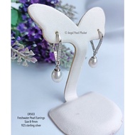 [ER503] White Pearl Earrings 8-9mm Water Drop Clip Lock Rod