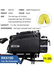 Rhinowalk Bicycle Pannier Bag For Brompton and 3Sixty 11L Extendable 30L Large Capacity Waterproof Bicycle Rear Seat Bag SaddleTravel Luggage Storage Shoulder Bag Bicycle Accessories With Rain Cover