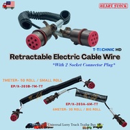 Retractable Electric Cable Wire W 2 Socket Connector Plug Small Big Roll 6M 7M Metal Zinc Diecast Tp