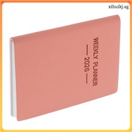 📅 Durable Pink Faux Leather Pocket Planner A7 Size - Weekly & Monthly Organizer for Office
