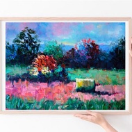 野花繪畫 Oil Meadow Original Art 油畫原作 Landscape Artwork