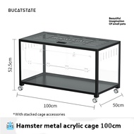 Bucatstate【80/100CM】Hamster Cage/Quail Cage/Small Animal  With Stacked Cage Accessories /Double Door /with wheel