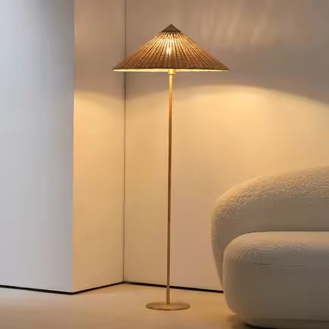 Nordic Retro Wood Woven Floor Lamp Living Room Bedroom Sofa Corner Standing Lamp Bedside Floor Lamp