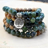 8mm Indian Agate Picture stone 108 Beads Mala Bracelet Yoga Prayer Spirituality Japa Tibetan