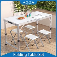 LUVHOME Folding Table Height-Adjustable Foldable Table With Chair Set Outdoor Portable Camping Table Home Dining Table