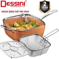 DESSINI ITALY Zero Fat 4 Pcs Aluminium Induction Non Stick Copper Casserole Pot Bowl Deep Frying Pan
