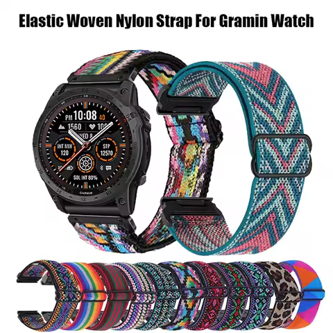 20 22 26 mm Elastic Woven Nylon Strap For Garmin Watch Fenix 5 6 Plus 7 Pro 7S 7X 8 AMOLED 43 47 51 