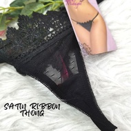 Floral Lace with Black Ribbon Thong Women Gstring Black Gstring