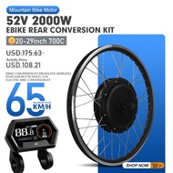 52V 2000W Electric Bicycle Conversion Kit 20-29inch 700C Brushless Rear Rotate Hub Motor Wheel For E