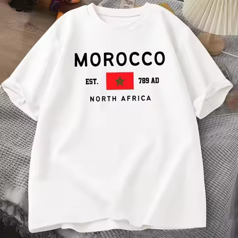 Morocco North Afric T-shirt Women Moroccan Flag T Shirt Oversized Graphic Tees Cotton Short-sleeve M