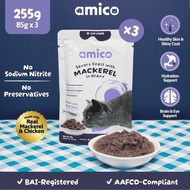 Amico Wet Cat Food Mackerel & Chicken in Gravy - All Breeds and Ages (85g x 3pcs) Makanan Kucing