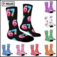 MELEN 67 Meme Ice Cream Socks, Warm Breathable 67 Meme Crew Long Socks, Funny Cartoon Cotton Lightwe