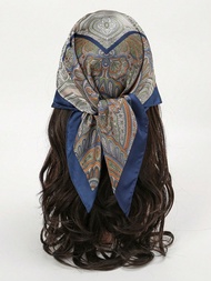 1pc Simple Printed 70s Brown Square Scarf, New Spring Fashion Bandana For Women, Can Be Used As Belt