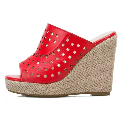 Cut-outs Platform Women's Slippers Wedge Heels Mules Shoes Summer Sandals For Women Open Toe Knitted
