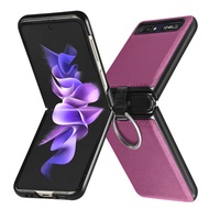 Ring Holder Leather Case for Samsung Galaxy Z Flip 3 Flip3 Flip 5G Anti-knock Folding Cover Fundas